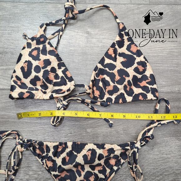 CharmLeaks Leopard Triangle Tie Side Ruched Bikini Swimsuit Size S - Picture 3 of 4